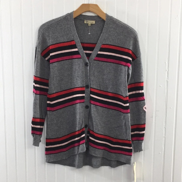 Democracy Gray Striped Flower Applique Cardigan - Picture 13 of 13